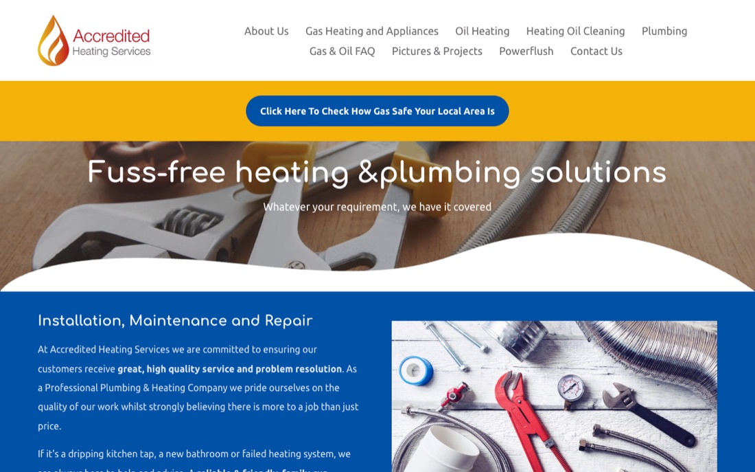 Home page of the Accredited Heating Services website
