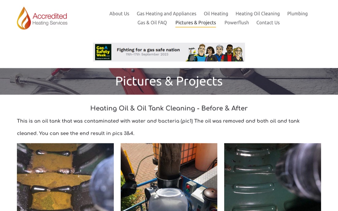 Pictures and Projects gallery on the Accredited Heating Services website