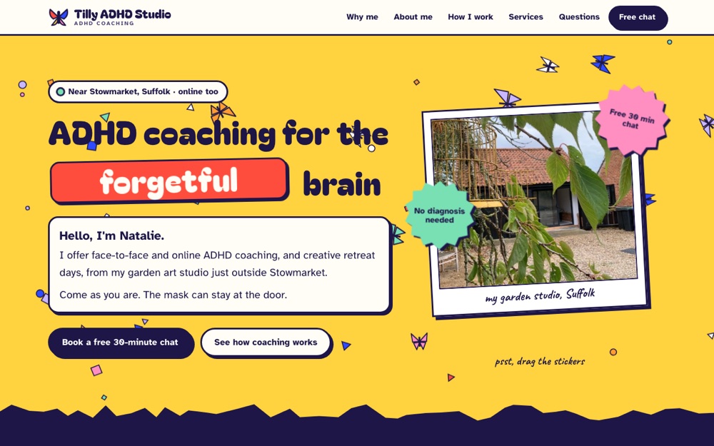 Screenshot of the Tilly ADHD Studio website